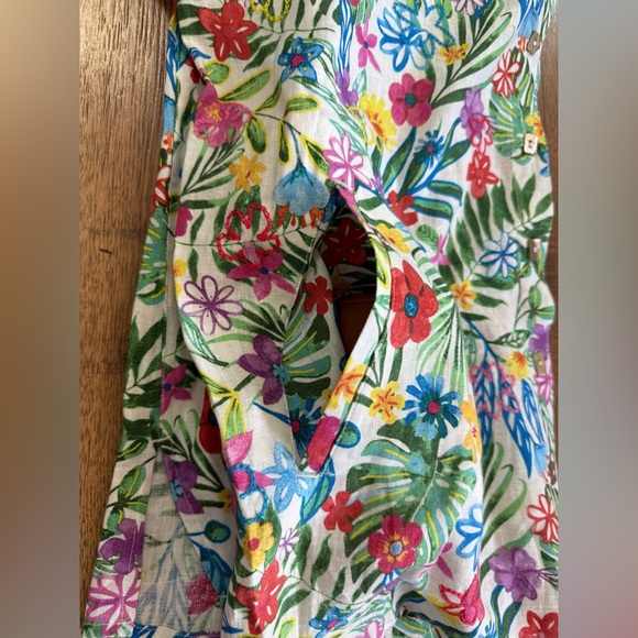 JHON MARK Floral Button Collared Blouse Multicolor 100 % Linen XL Long Sleeve - Picture 11 of 13